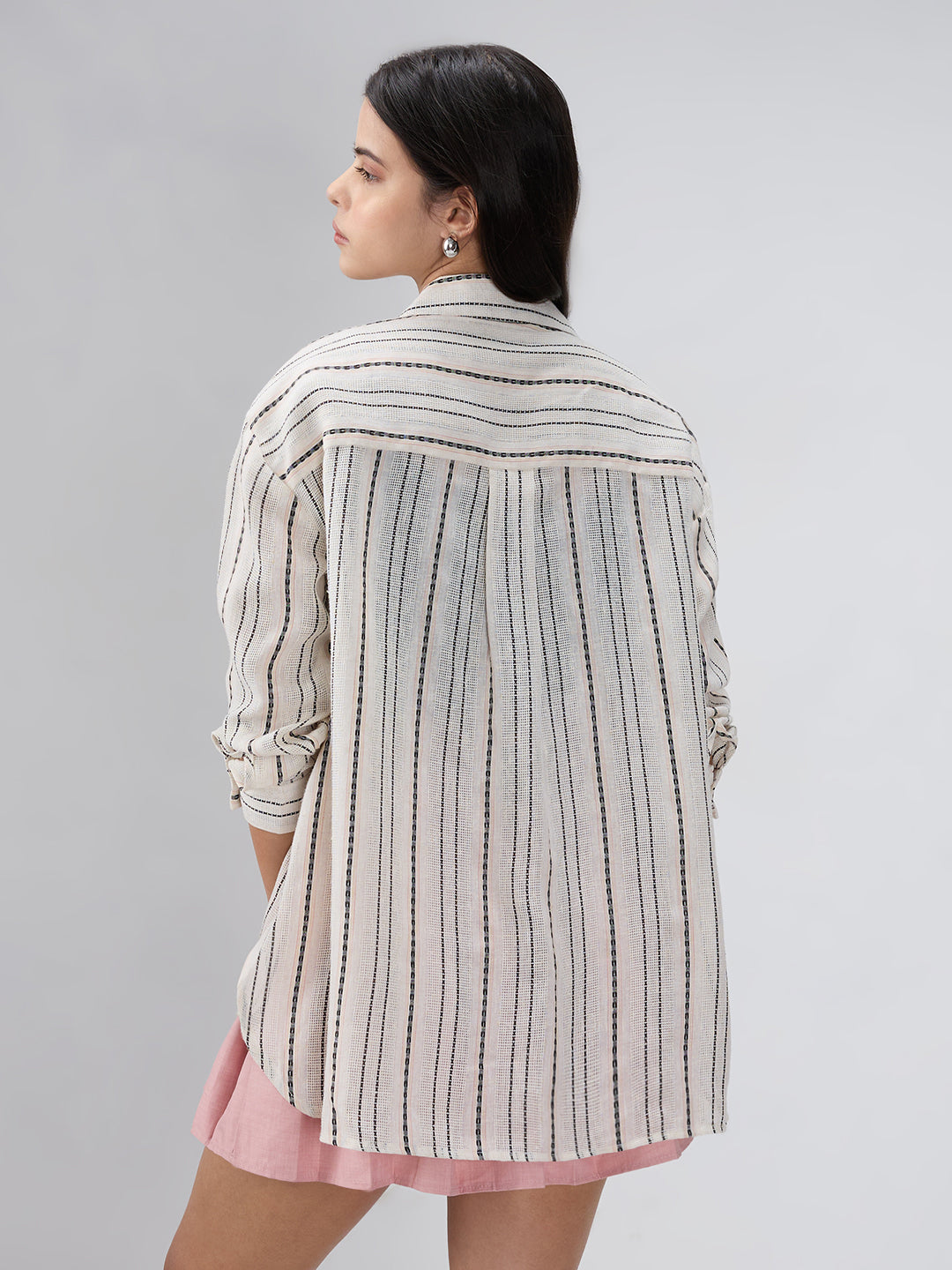 Burlap Ivory Vertical Striped Dobby Oversized Shirt