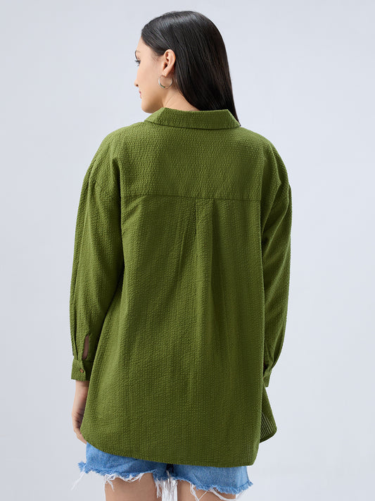Olive Seersucker Oversized Shirt