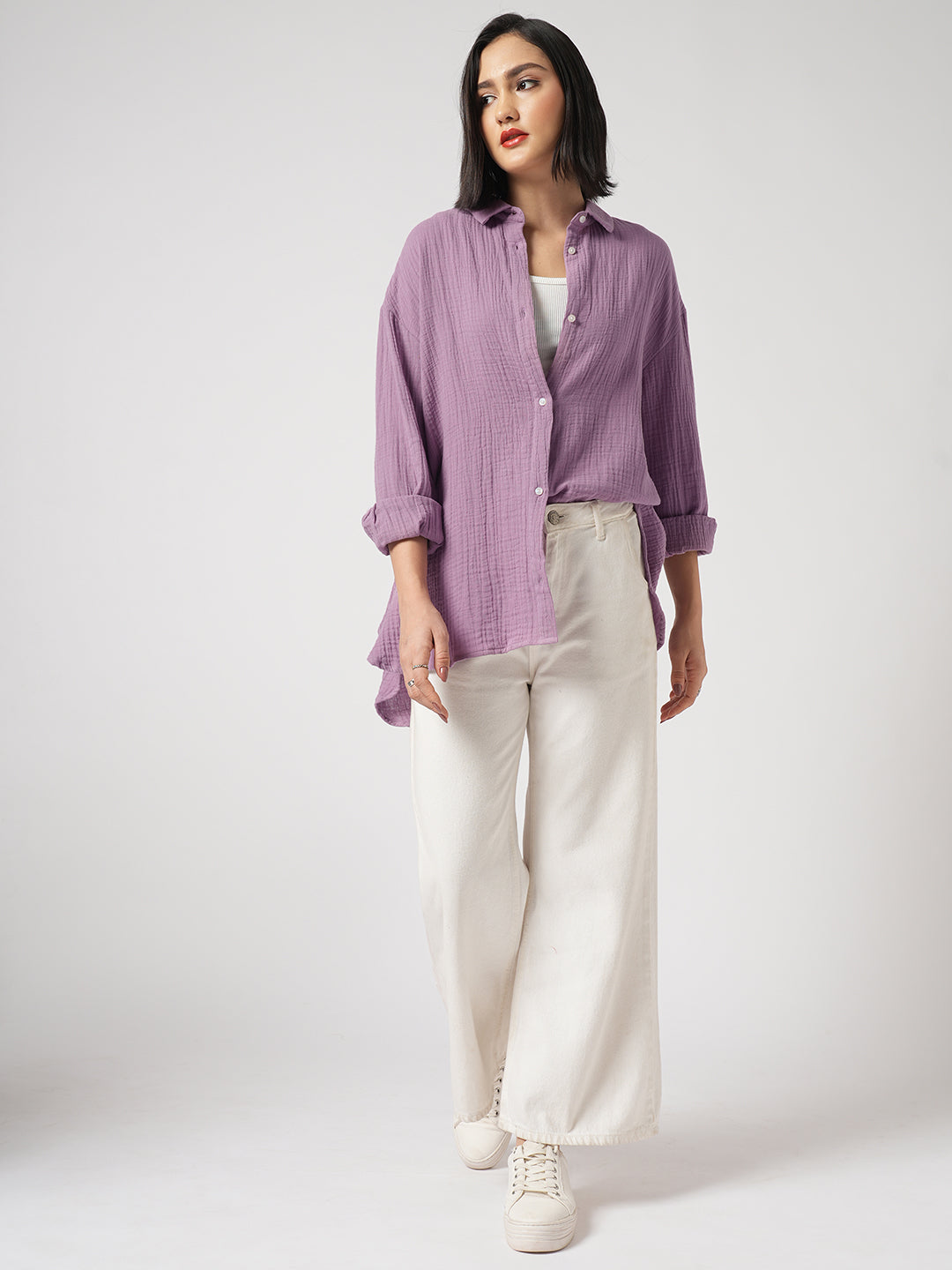 Solid Lavender Double Cloth Oversized Shirt