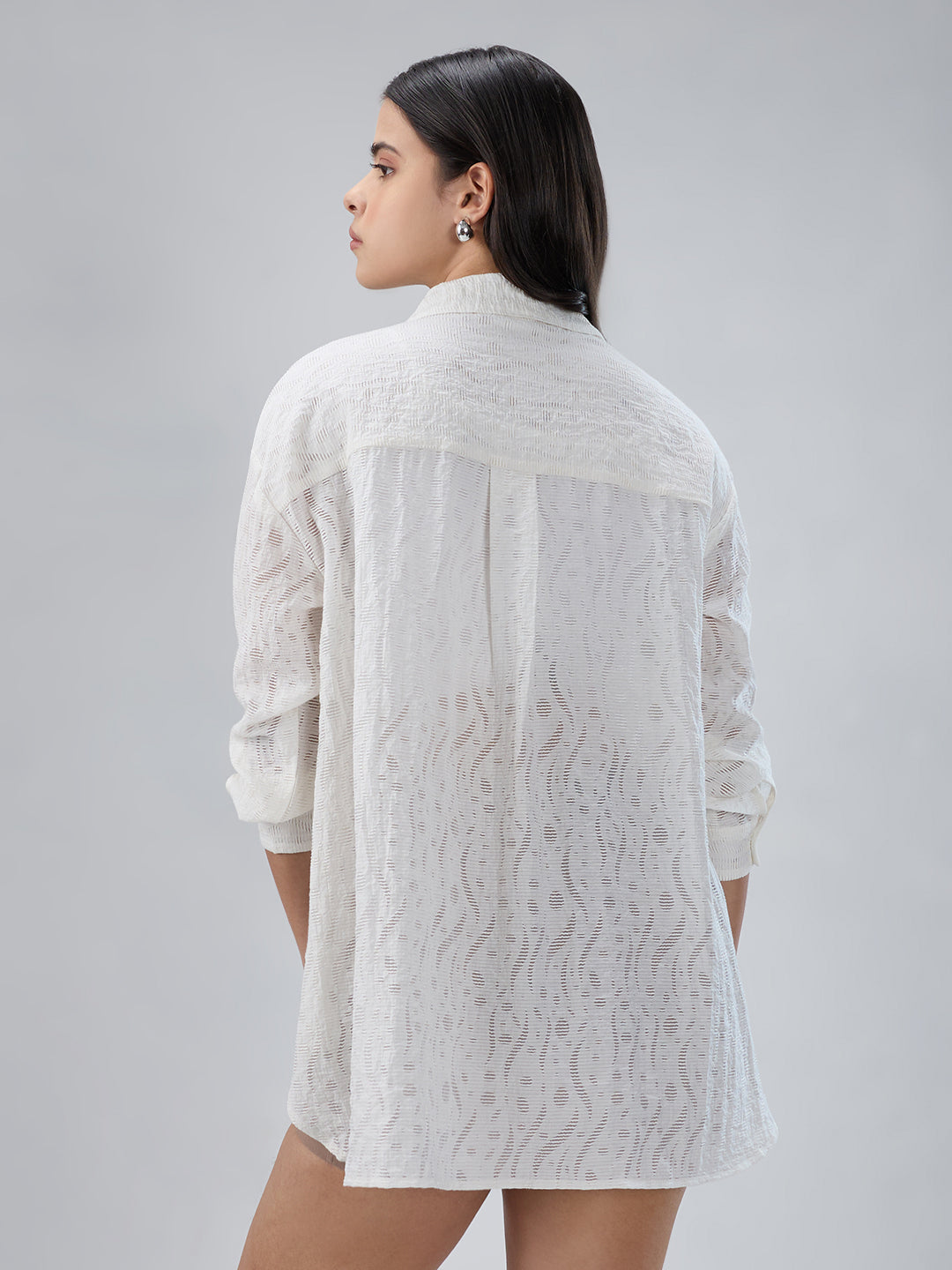 Pearl White Ripple Weave Oversized shirt