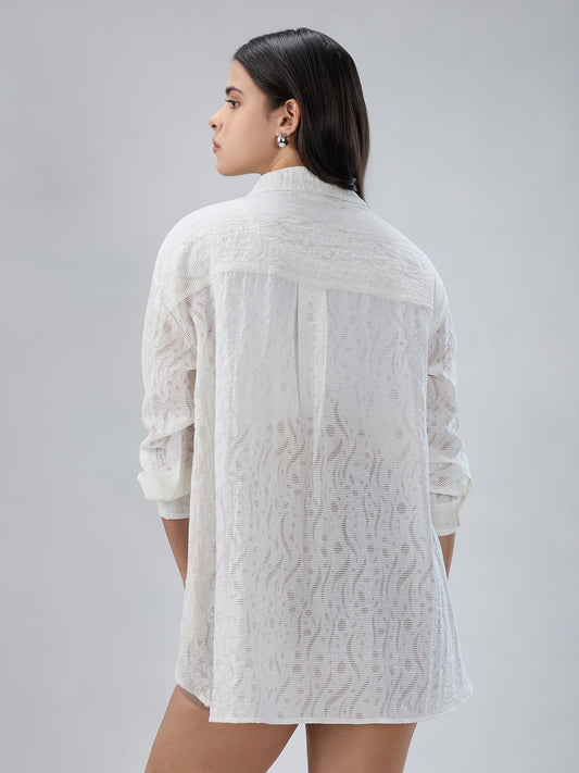 Pearl White Ripple Weave Oversized shirt