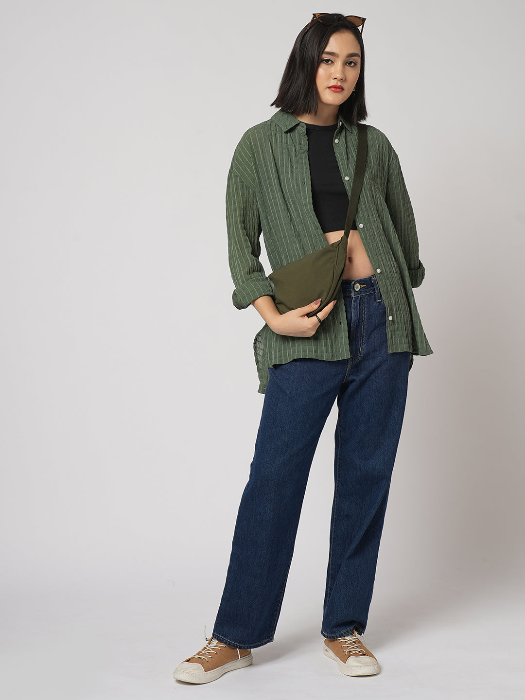 Moss Green Matrix Checks Oversized Shirt