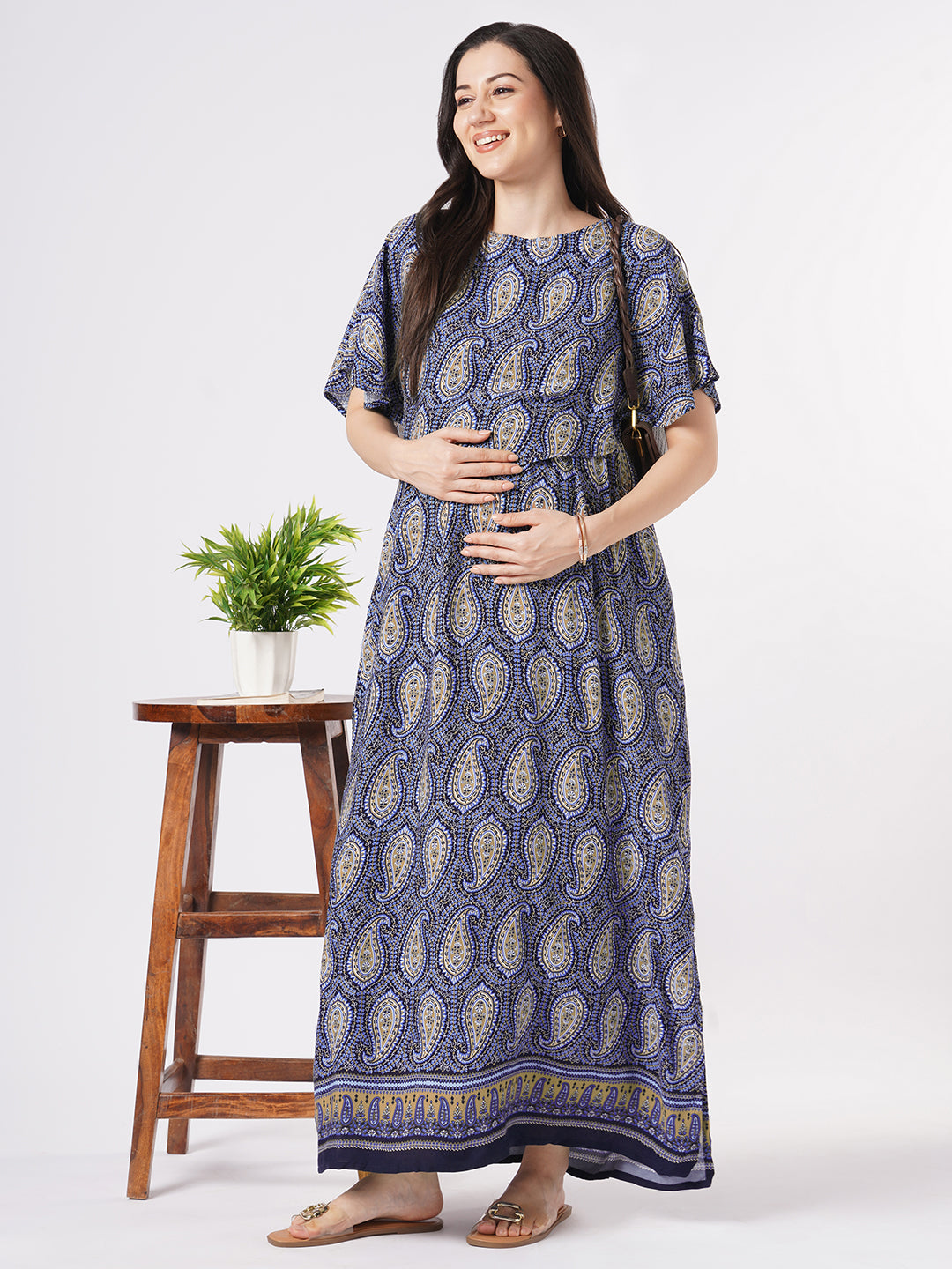 Multicolor Paisley Printed Comfy Maternity Dress