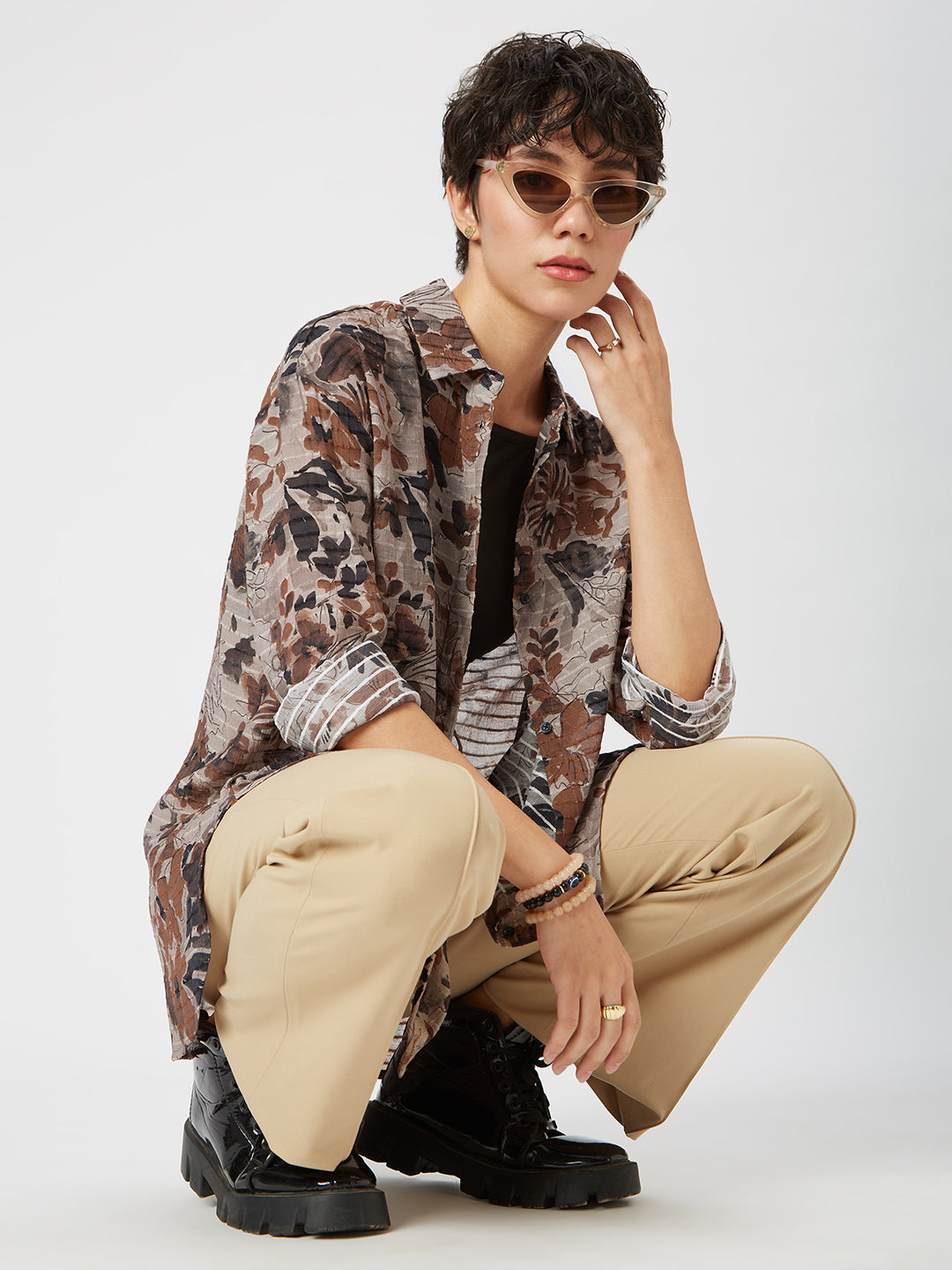 Multicolor Floral Printed Oversized Shirt