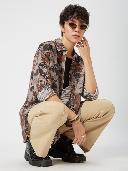 Multicolor Floral Printed Oversized Shirt