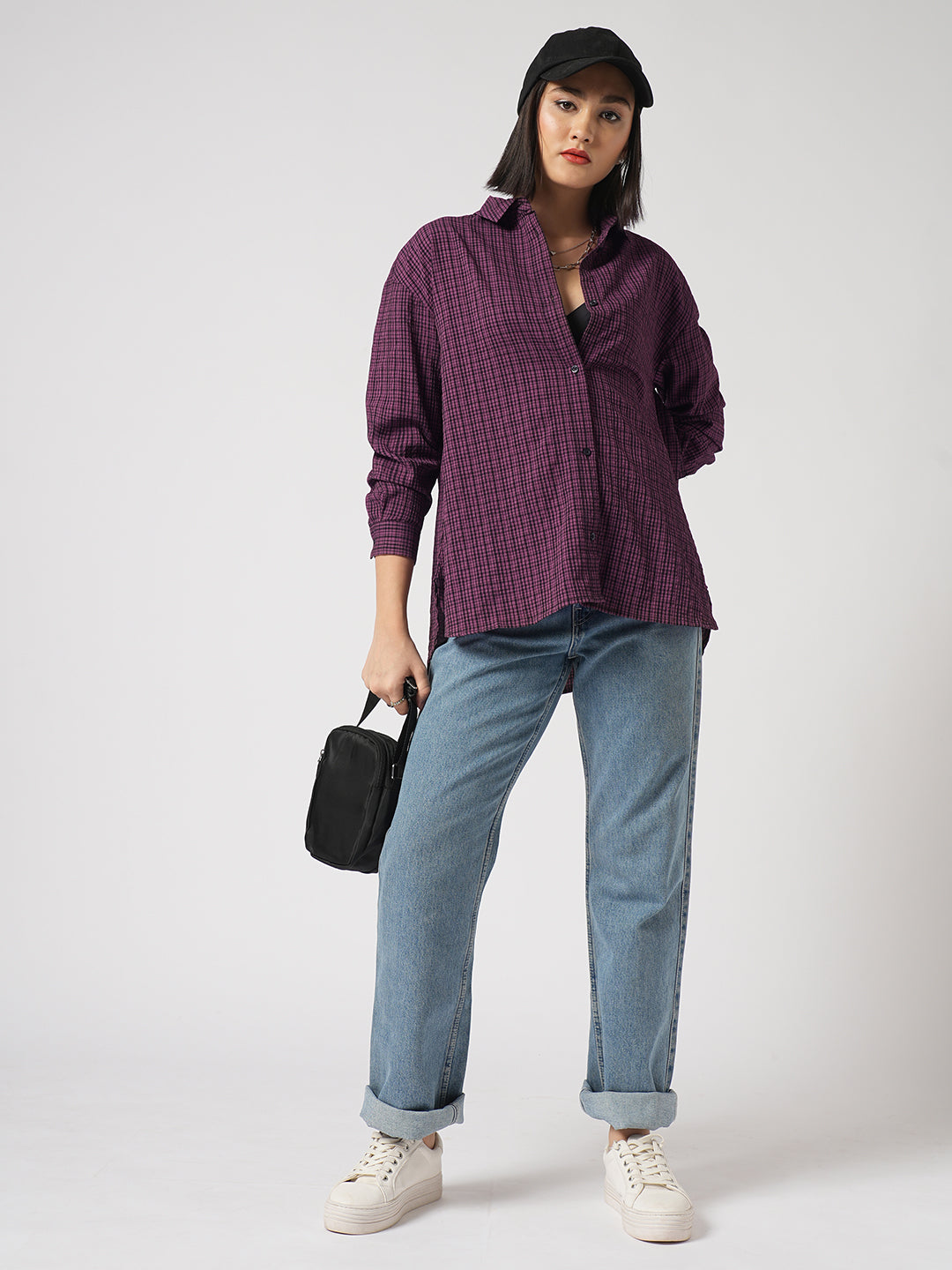 Pinkish Brown Vintage Mini Checks Oversized Shirt