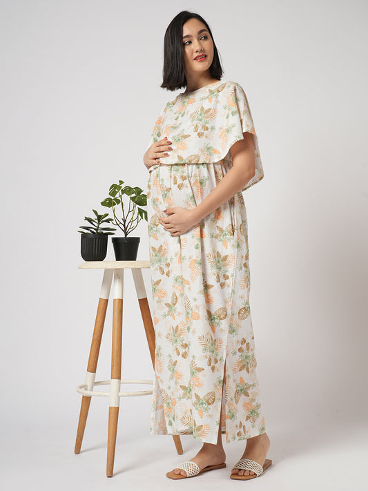 Botanical Bloom Aesthetic Printed Maternity Dress