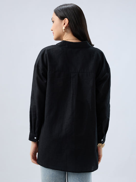 Obsidian Black Linen Oversized Shirt