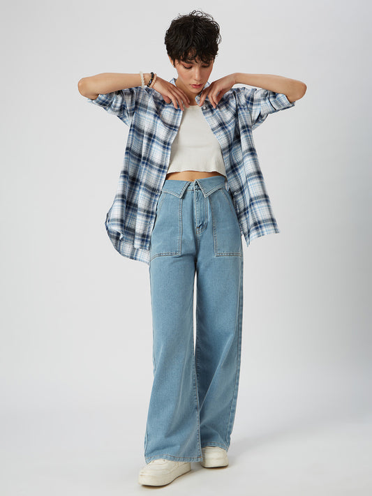 Blue & White Checkered Oversized Shirt