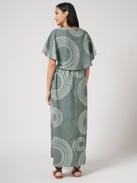 Sage Green Mandala Printed Maternity Dress