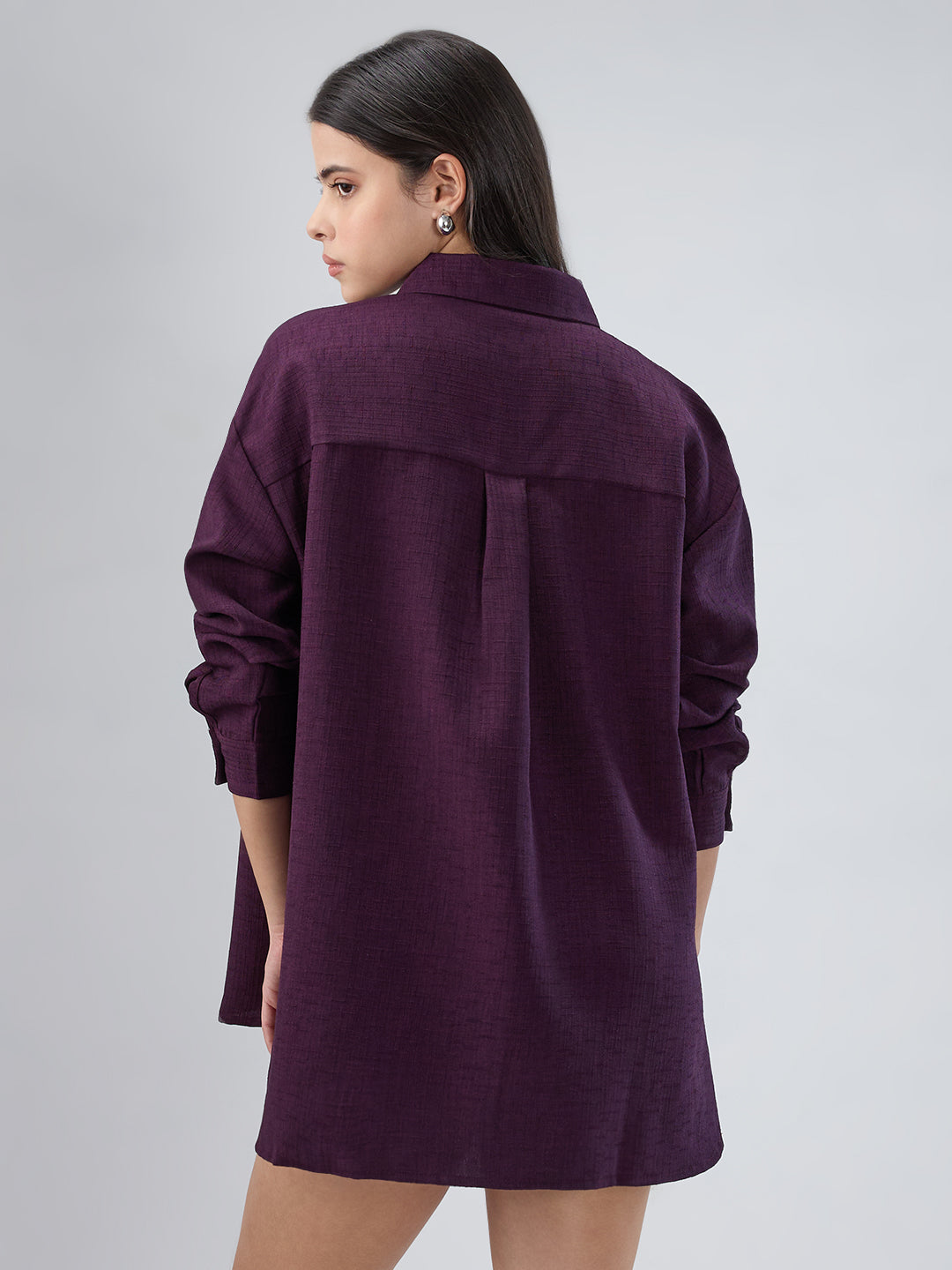 Wine Slub Textured Oversized Shirt