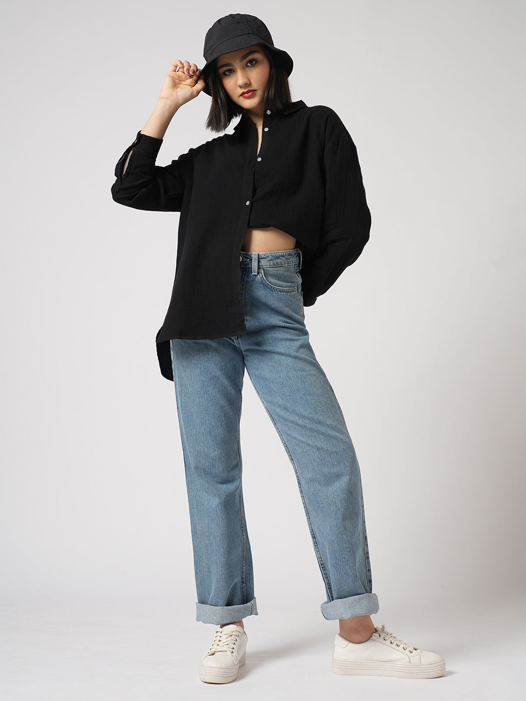 Midnight Black Double Cloth Oversized Shirt