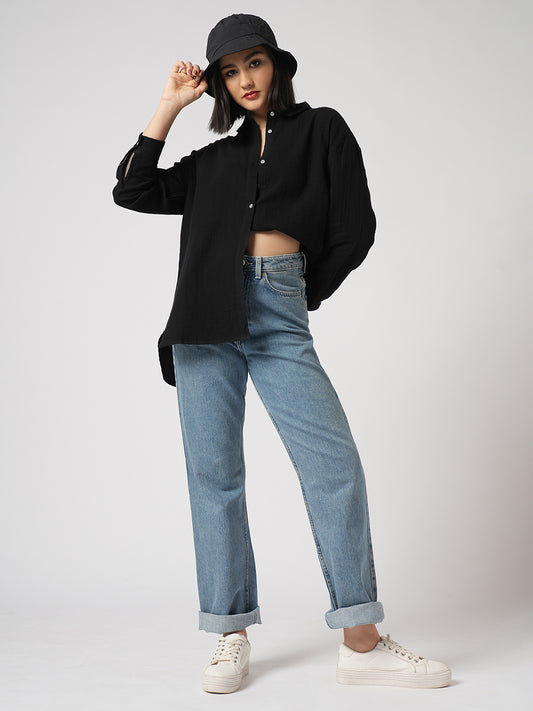 Midnight Black Double Cloth Oversized Shirt