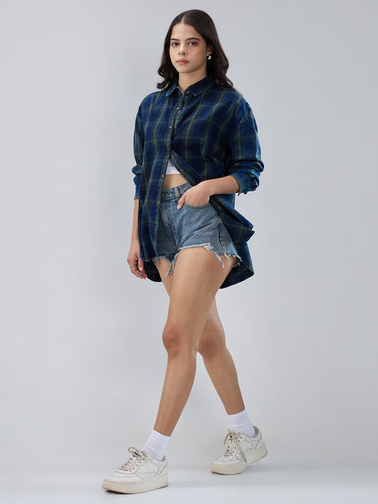 Navy & Olive Checkered Corduroy Oversized Shirt