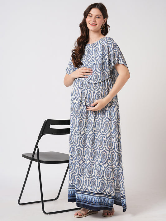 Boho Bloom Paisley Printed Maternity Dress