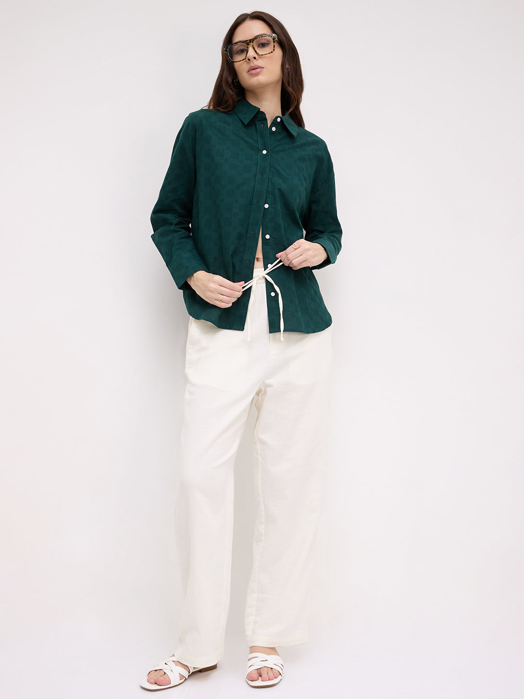Sacramento Green Box Textured Oversized Shirt