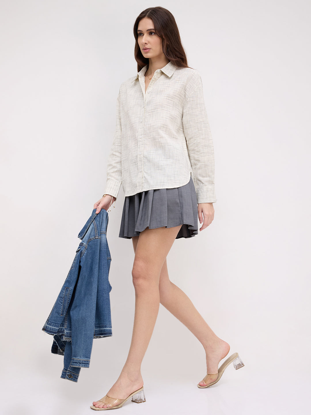 Multicolor Grid Line Printed Oversized Shirt