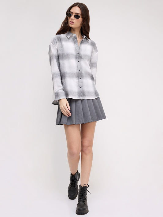 White & Black Fine Weave Broad Checked Oversized Flannel Shirt