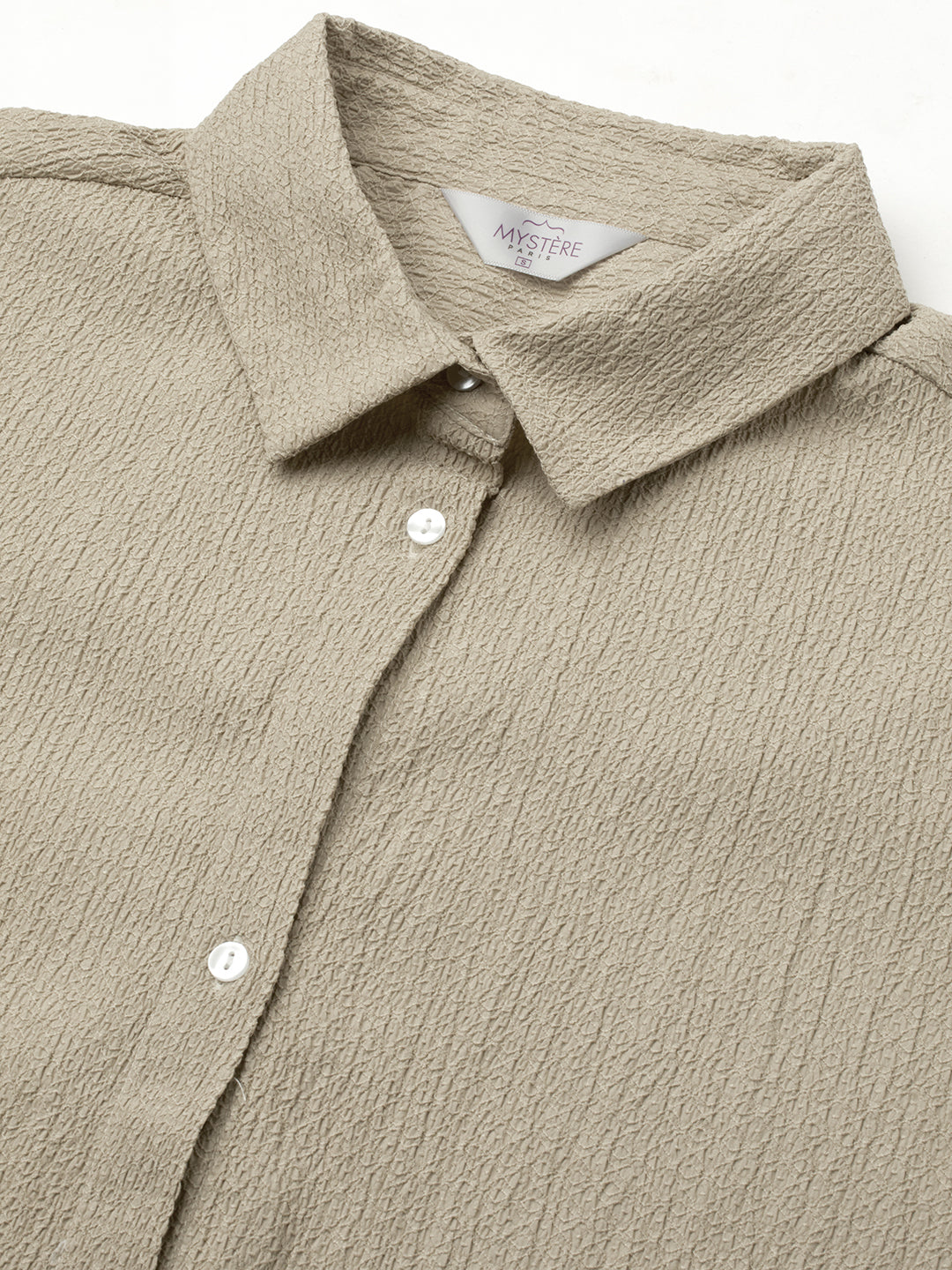Beige Textured Oversized Shirt