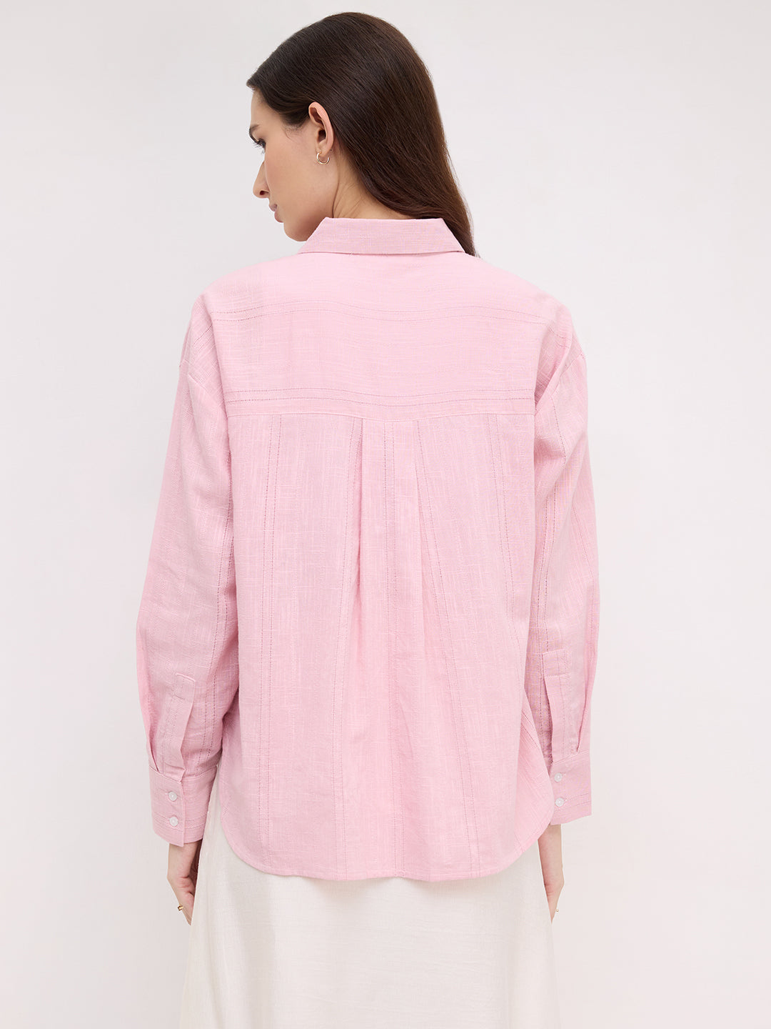 Soft Pink Air Striped Textured Overszsized Shirt