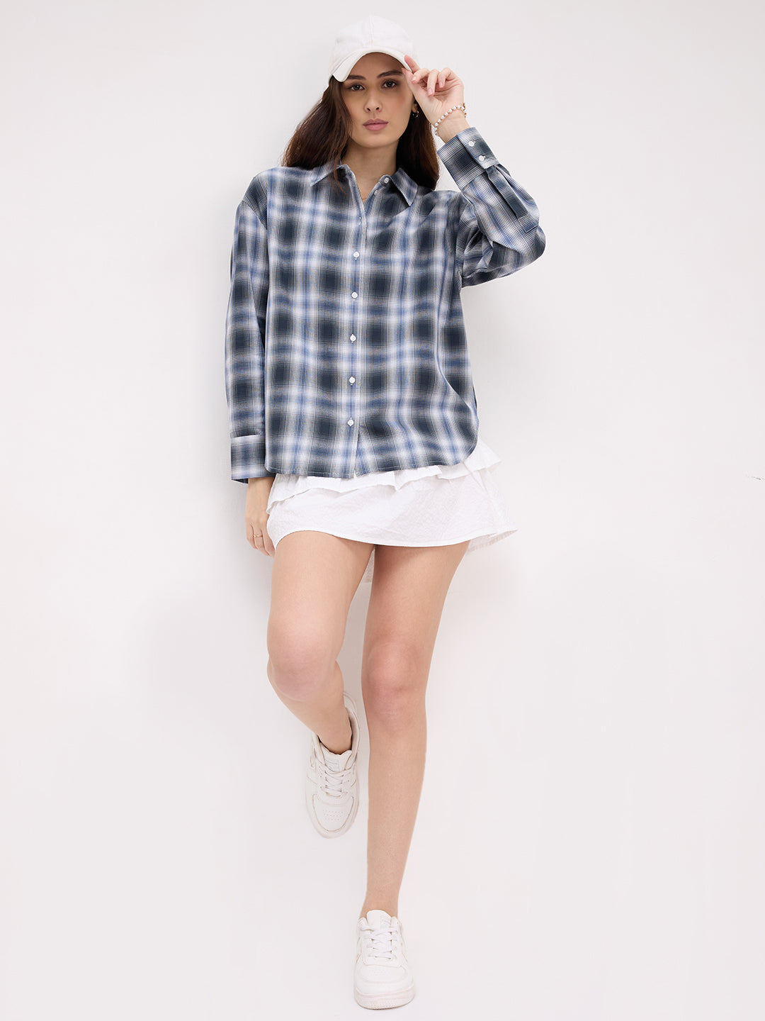 Navy Horizon Checked Oversized Shirt