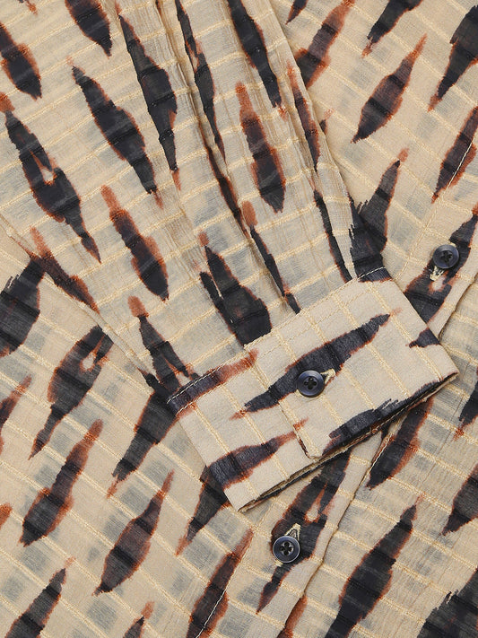 Beige & Black Abstract Printed Oversized Shirt