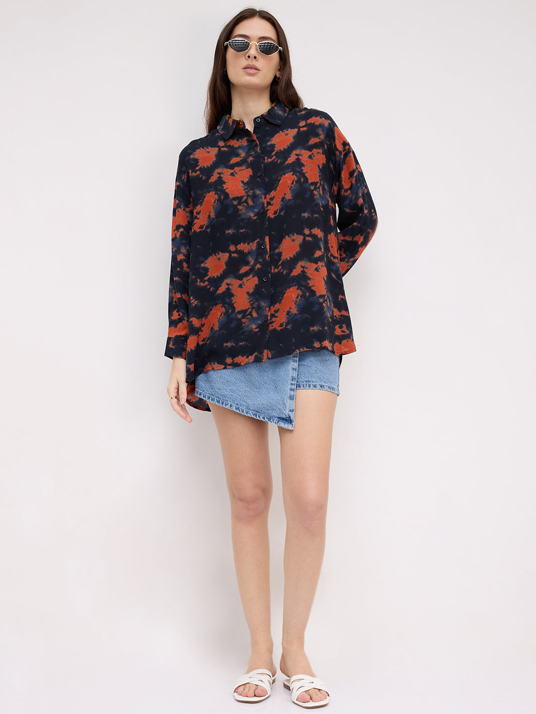 Black & Tangerine Tie- Dye Oversized Crepe Shirt