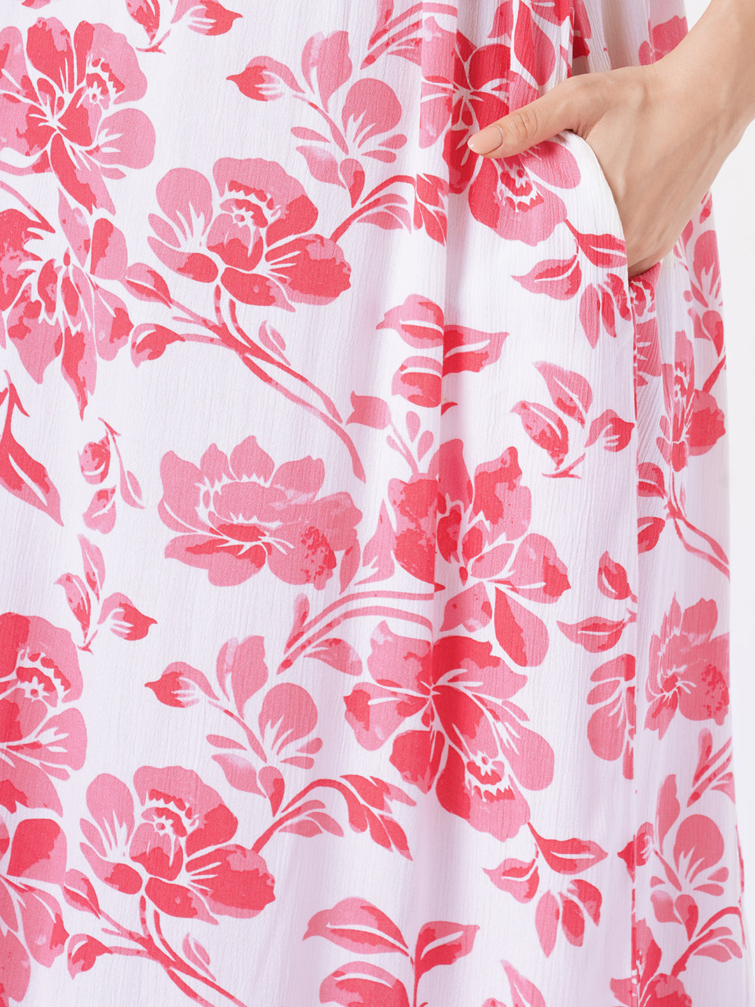 White & Pink Serene Floral Printed Maternity Crepe Dress