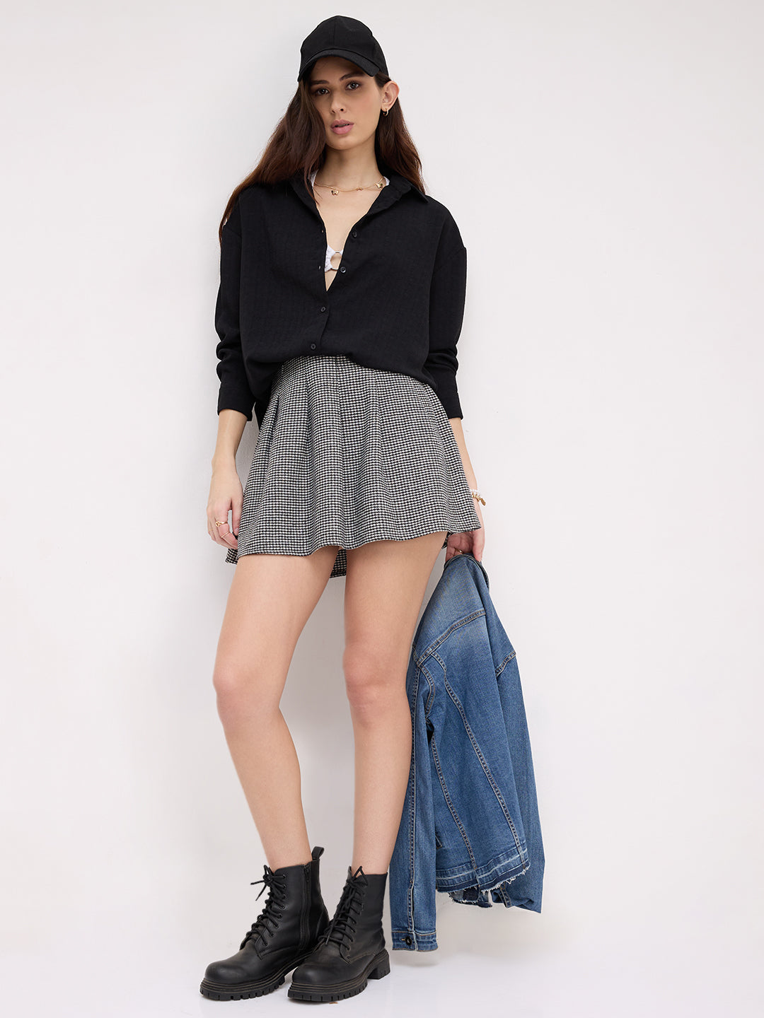 Classy Black Textured Oversized Shirt