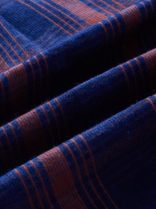Navy & Brown Checkered Corduroy Oversized Shirt