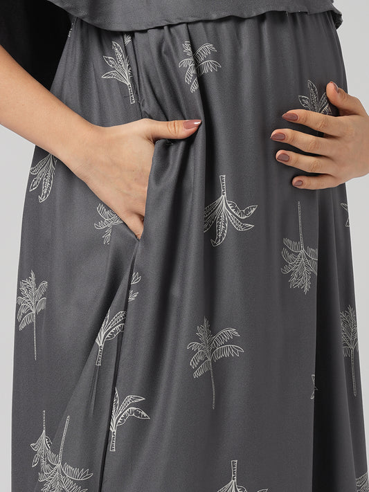Slate Grey Palm Tree Printed Maternity Dress
