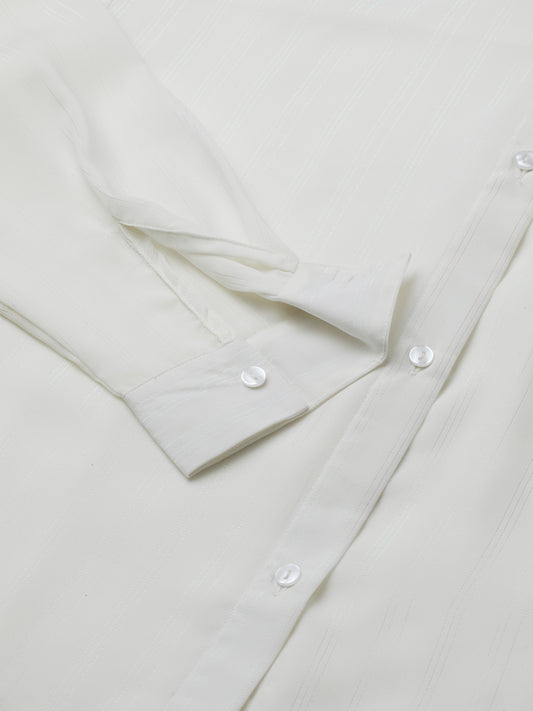 White Glimmer Striped Oversized Shirt
