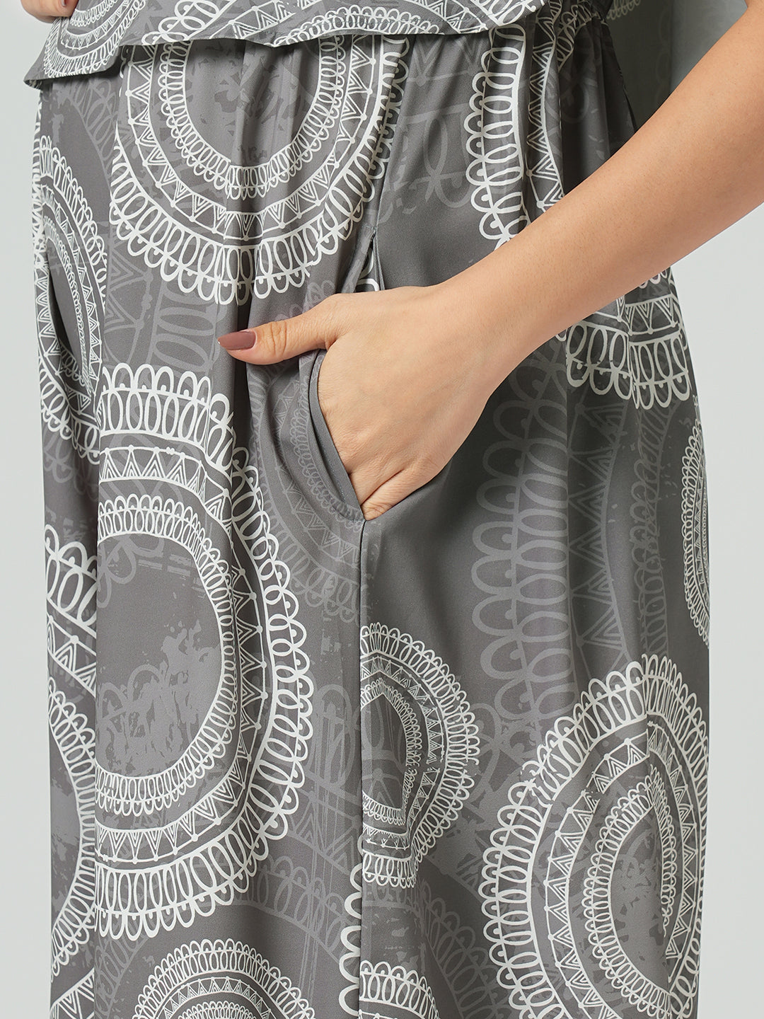 Cloud Grey Mandala Printed Maternity Dress