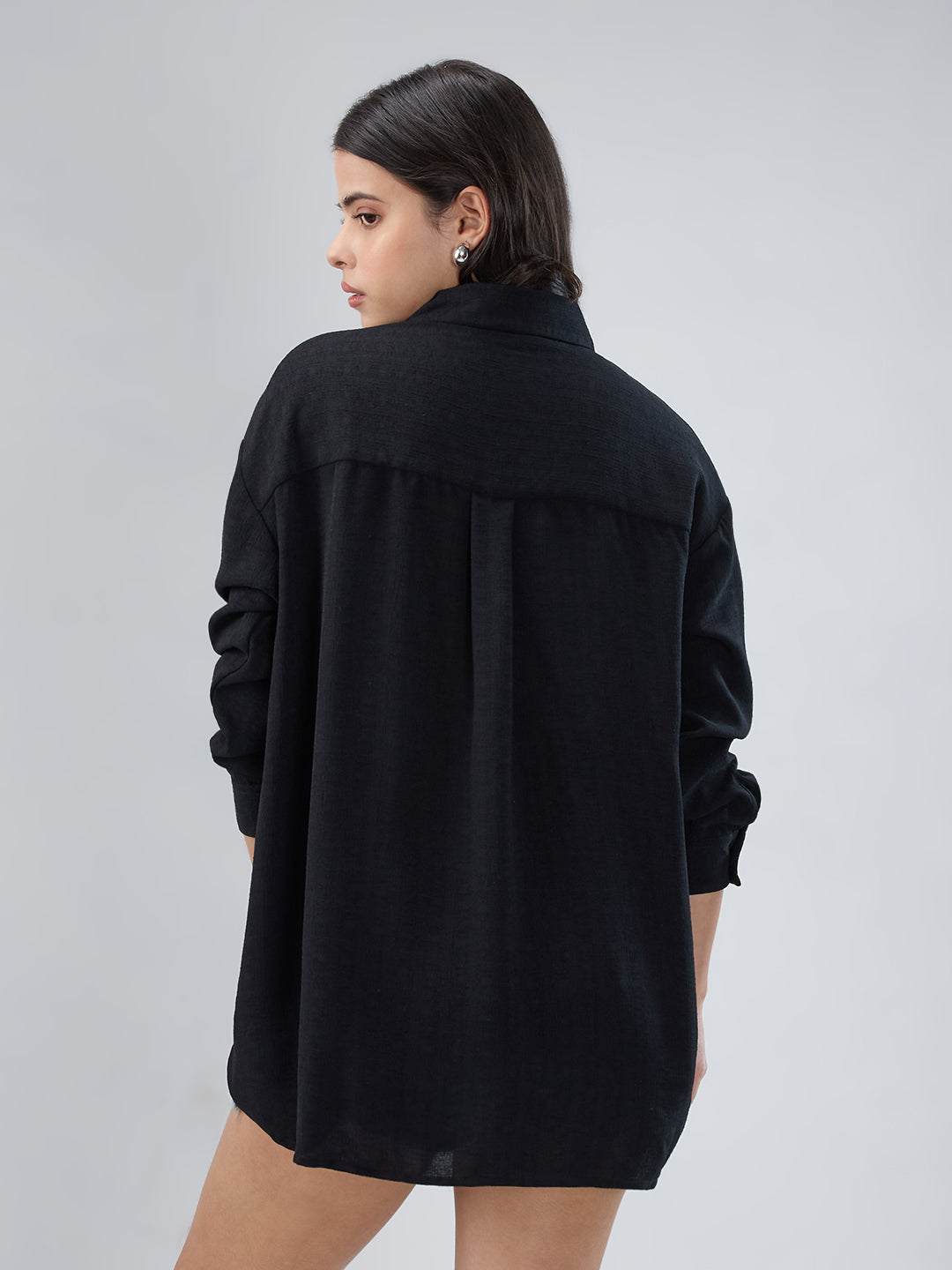 Classy Black Textured Oversized Shirt