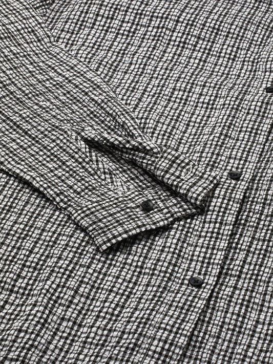 Black & White Tiny Checkered Seersucker Oversized Shirt