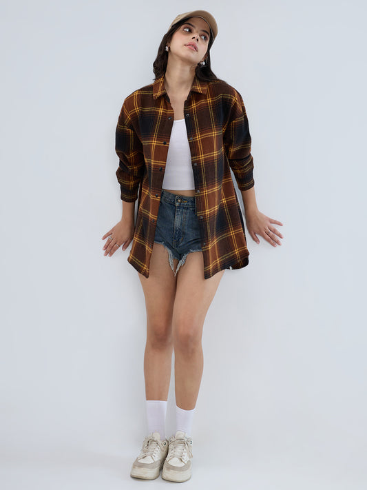 Brown Checked Oversized Flannel