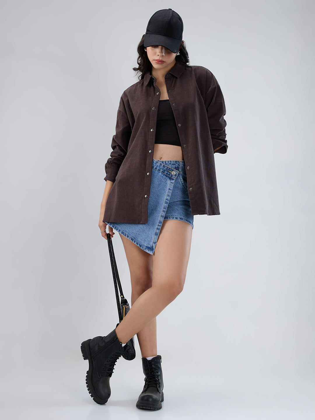 Dark Grey Corduroy Oversized Shirt
