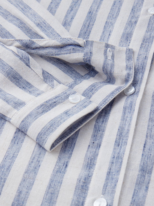Cream and Blue Balanced Stripe Oversized Shirt