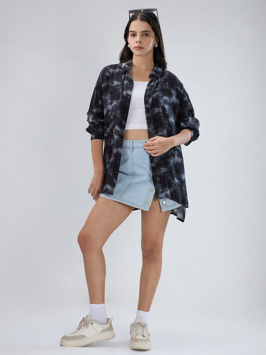 Black & Grey Tie- Dye Oversized Crepe Shirt