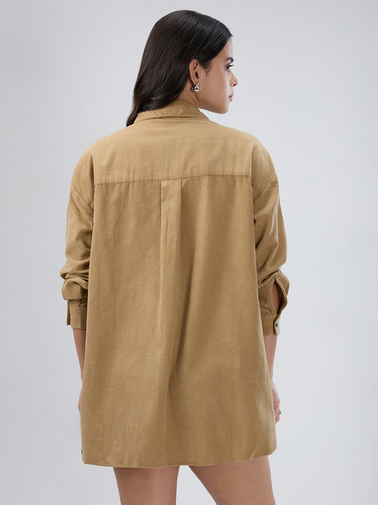 Solid Tan Beige Corduroy Oversized Shirt