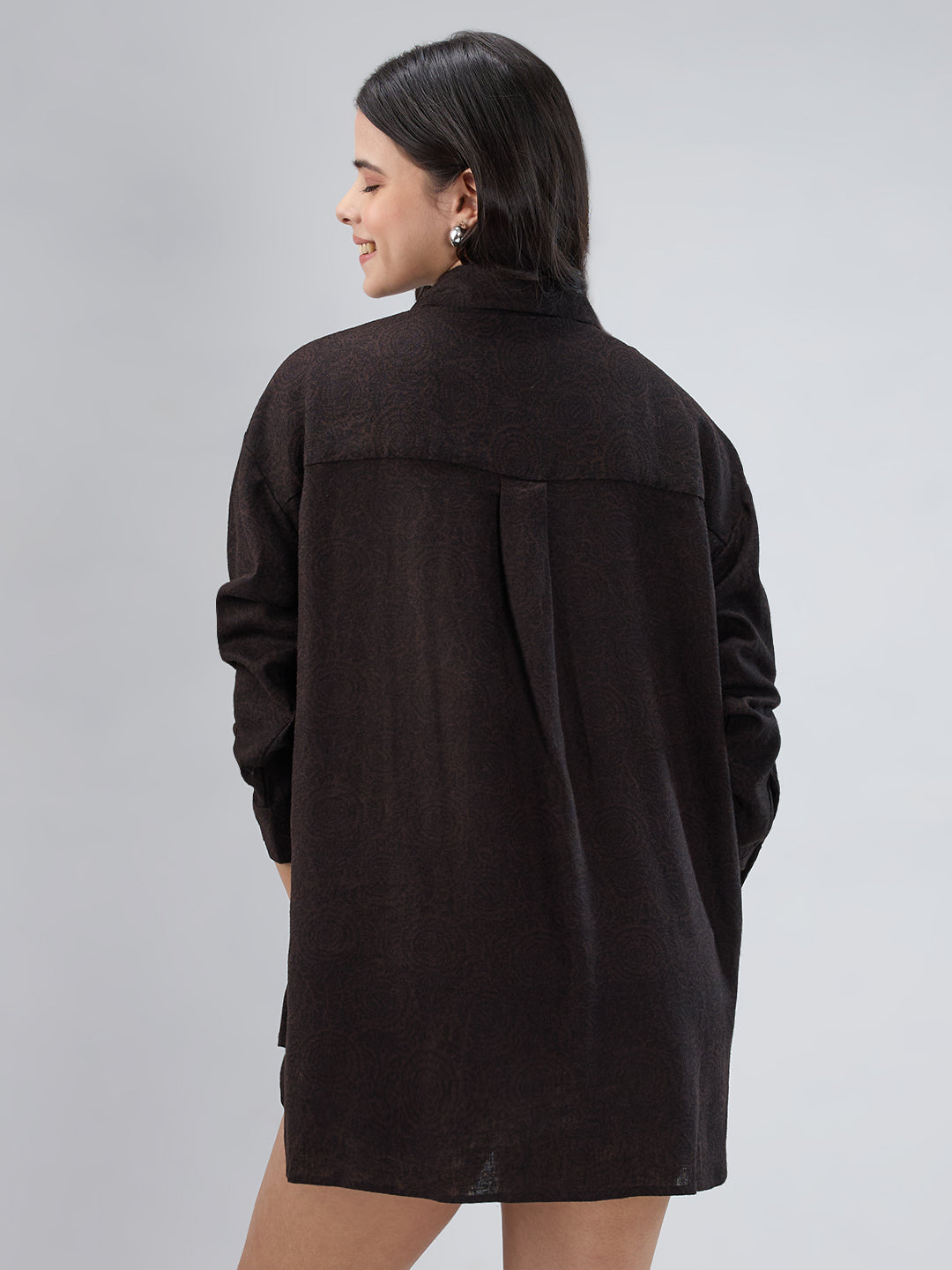 Bistre Brown Artistic Printed Oversized Shirt
