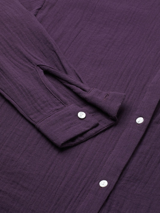 Kalamata Purple Textured Double Cloth Oversized Shirt