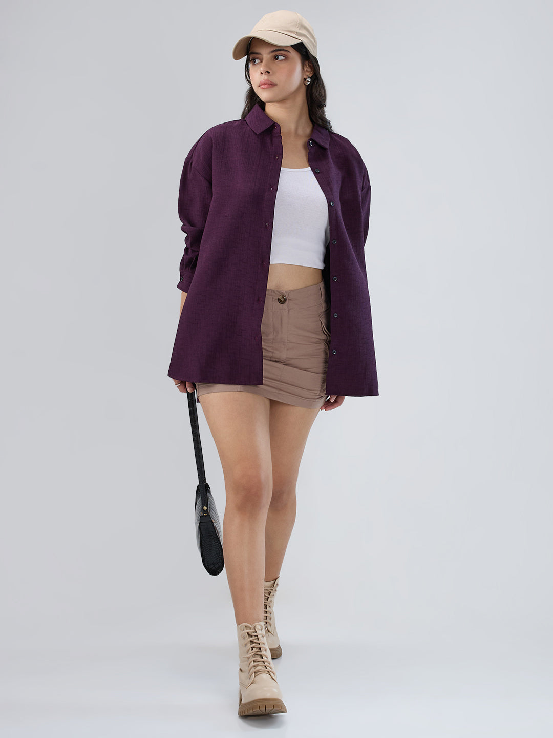 Wine Slub Textured Oversized Shirt
