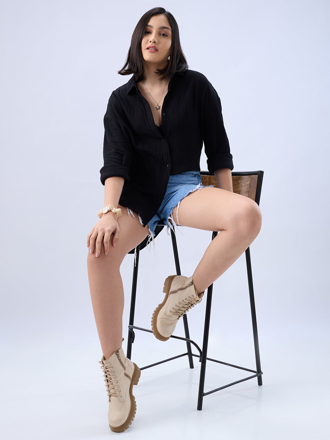 Obsidian Black Double Cloth Oversized Shirt