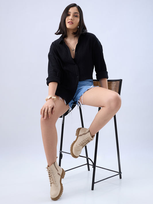 Obsidian Black Double Cloth Oversized Shirt