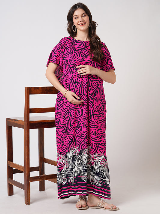 Pink & Black Multicolor Abstract Printed Maternity Dress