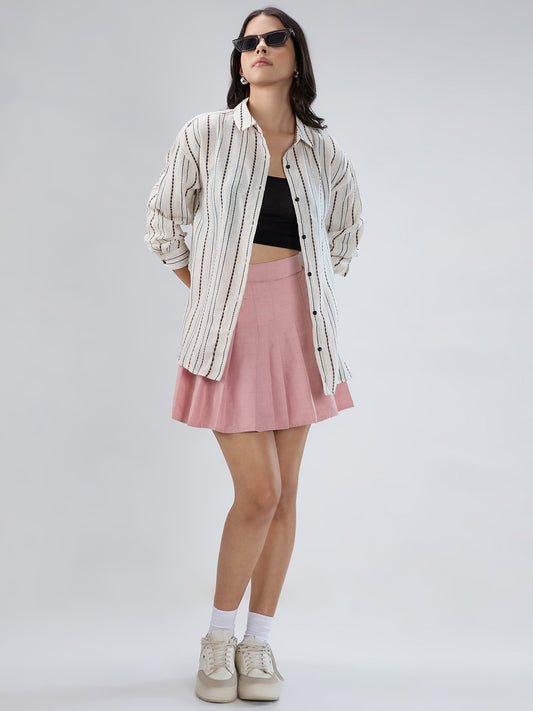 Burlap Ivory Vertical Striped Dobby Oversized Shirt