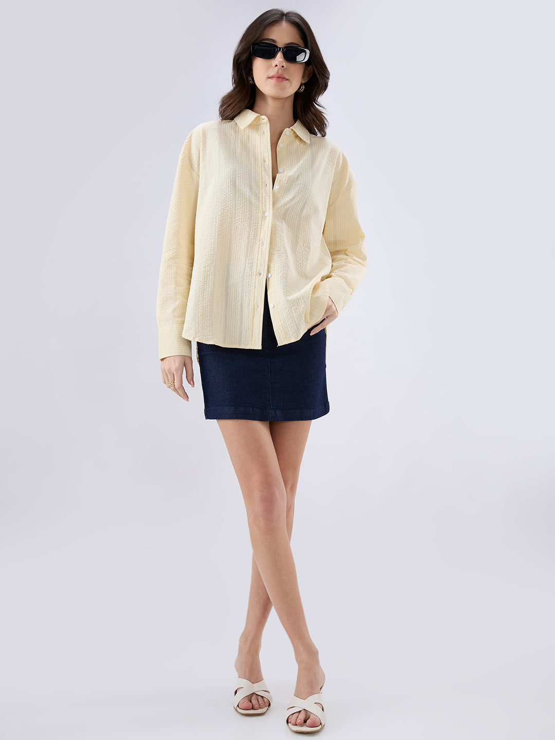 Sunkissed Yellow Seersucker Oversized Shirt