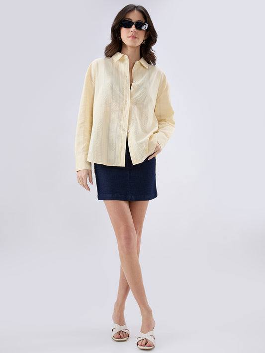 Sunkissed Yellow Seersucker Oversized Shirt