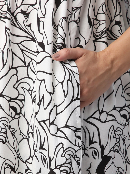 Black & White Tropical Printed Maternity Dress